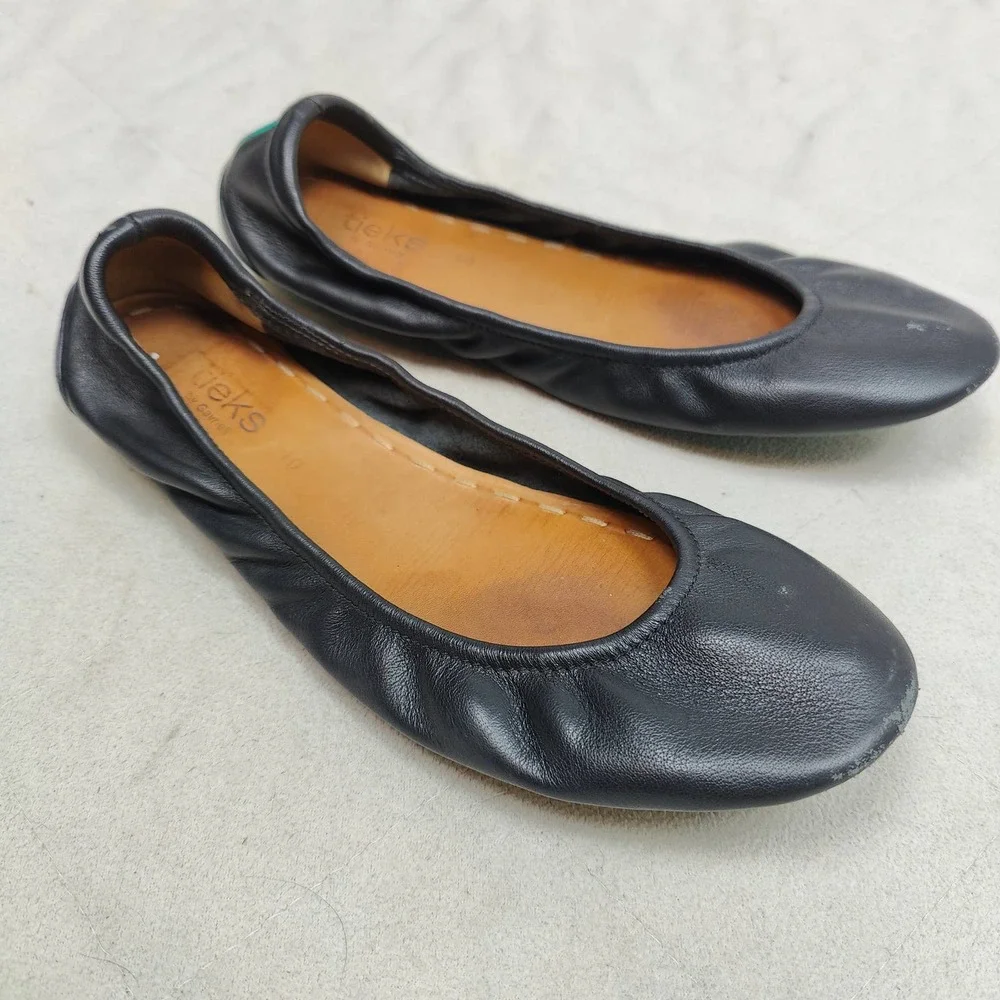 Tieks Flats Womens 10 Black Leather Ballet Slip On Shoes